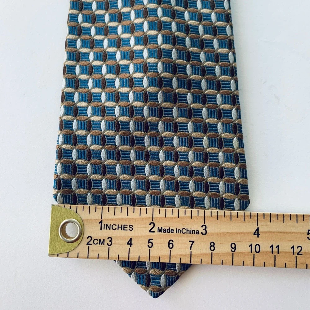 Bachrach Men's Necktie Blue Brown Geometric Silk‎ Blend Business Career